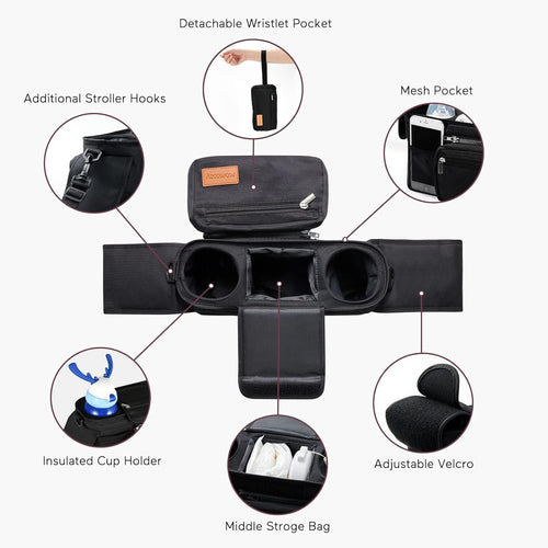 Momcozy Universal Stroller Organizer with Insulated Cup Holder Detachable Phone Bag & Shoulder Strap, Fits for Stroller like Uppababy, Baby Jogger, Britax, BOB, Umbrella and Pet Stroller - 7DAY'S