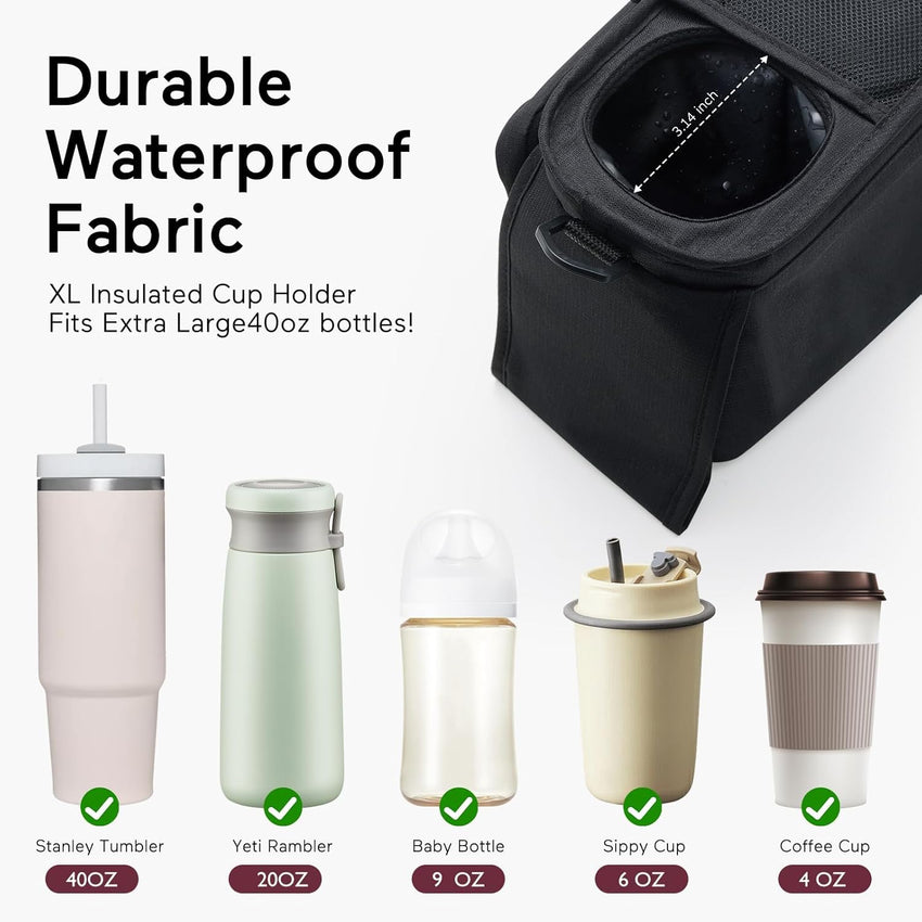 Momcozy Universal Stroller Organizer with Insulated Cup Holder Detachable Phone Bag & Shoulder Strap, Fits for Stroller like Uppababy, Baby Jogger, Britax, BOB, Umbrella and Pet Stroller - 7DAY'S