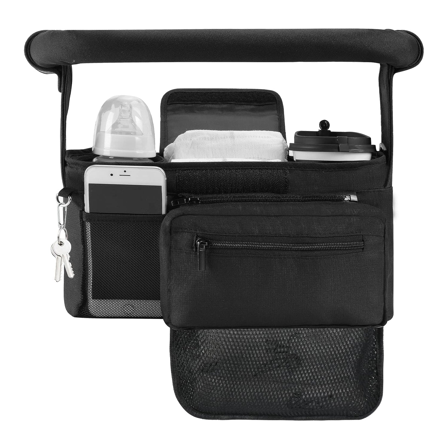 Momcozy Universal Stroller Organizer with Insulated Cup Holder Detachable Phone Bag & Shoulder Strap, Fits for Stroller like Uppababy, Baby Jogger, Britax, BOB, Umbrella and Pet Stroller - 7DAY'S