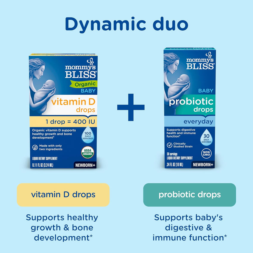 Mommy's Bliss Organic Baby Vitamin D Drops | Promotes Healthy Growth and Bone Development | Age Newborn+ | 0.11 Fl Oz (100 Servings) | Pack of 2 - 7DAY'S