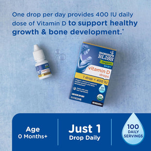 Mommy's Bliss Organic Baby Vitamin D Drops | Promotes Healthy Growth and Bone Development | Age Newborn+ | 0.11 Fl Oz (100 Servings) | Pack of 2 - 7DAY'S