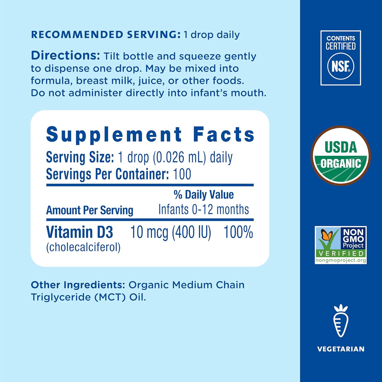 Mommy's Bliss Organic Baby Vitamin D Drops | Promotes Healthy Growth and Bone Development | Age Newborn+ | 0.11 Fl Oz (100 Servings) | Pack of 2 - 7DAY'S