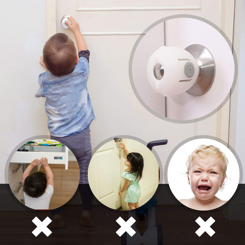 Mom's Choice Gold Awards Winner - EUDEMON 4 Pack Baby Safety Door Knob Covers Door Knob Locks(not suit for all door knobs) - 7DAY'S