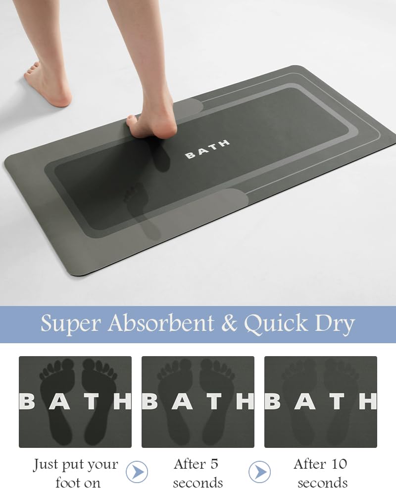 MontVoo - Bath Mat - Bathroom Mat Rug Non Slip Super Absorbent Stain Resistant Quick Dry Thin Bathroom Rug - Bath Mats for Bathroom Floor Bathtub Vanity - Bathmat Bath Rug Easy Care - 17"x27" Grey - 7DAY'S