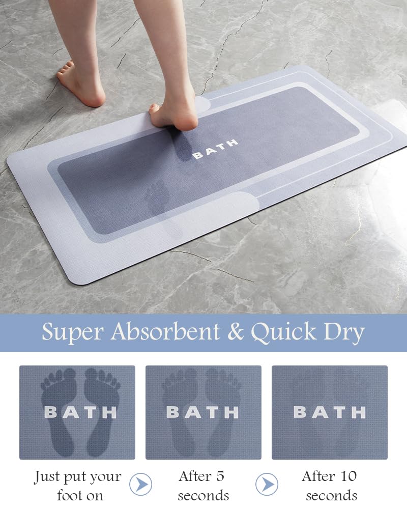 MontVoo - Bath Mat - Bathroom Mat Rug Non Slip Super Absorbent Stain Resistant Quick Dry Thin Bathroom Rug - Bath Mats for Bathroom Floor Bathtub Vanity - Bathmat Bath Rug Easy Care - 17"x27" Grey - 7DAY'S