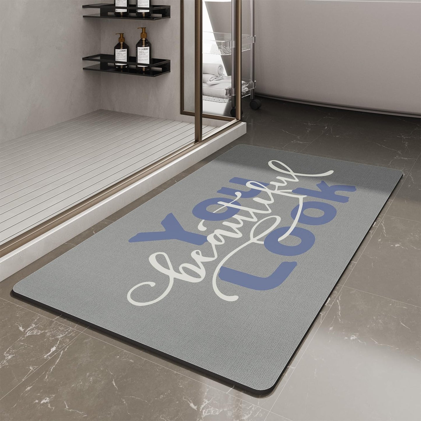 MontVoo - Bath Mat - Bathroom Mat Rug Non Slip Super Absorbent Stain Resistant Quick Dry Thin Bathroom Rug - Bath Mats for Bathroom Floor Bathtub Vanity - Bathmat Bath Rug Easy Care - 17"x27" Grey - 7DAY'S