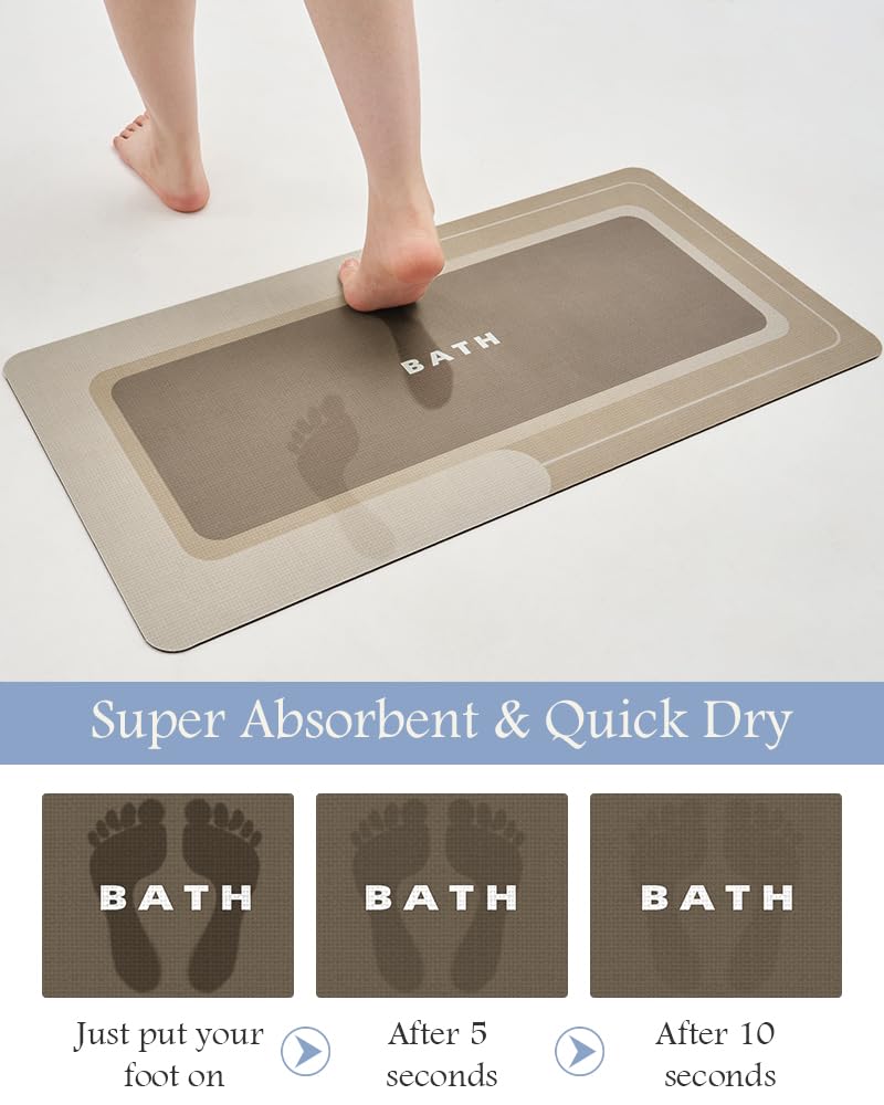 MontVoo - Bath Mat - Bathroom Mat Rug Non Slip Super Absorbent Stain Resistant Quick Dry Thin Bathroom Rug - Bath Mats for Bathroom Floor Bathtub Vanity - Bathmat Bath Rug Easy Care - 17"x27" Grey - 7DAY'S