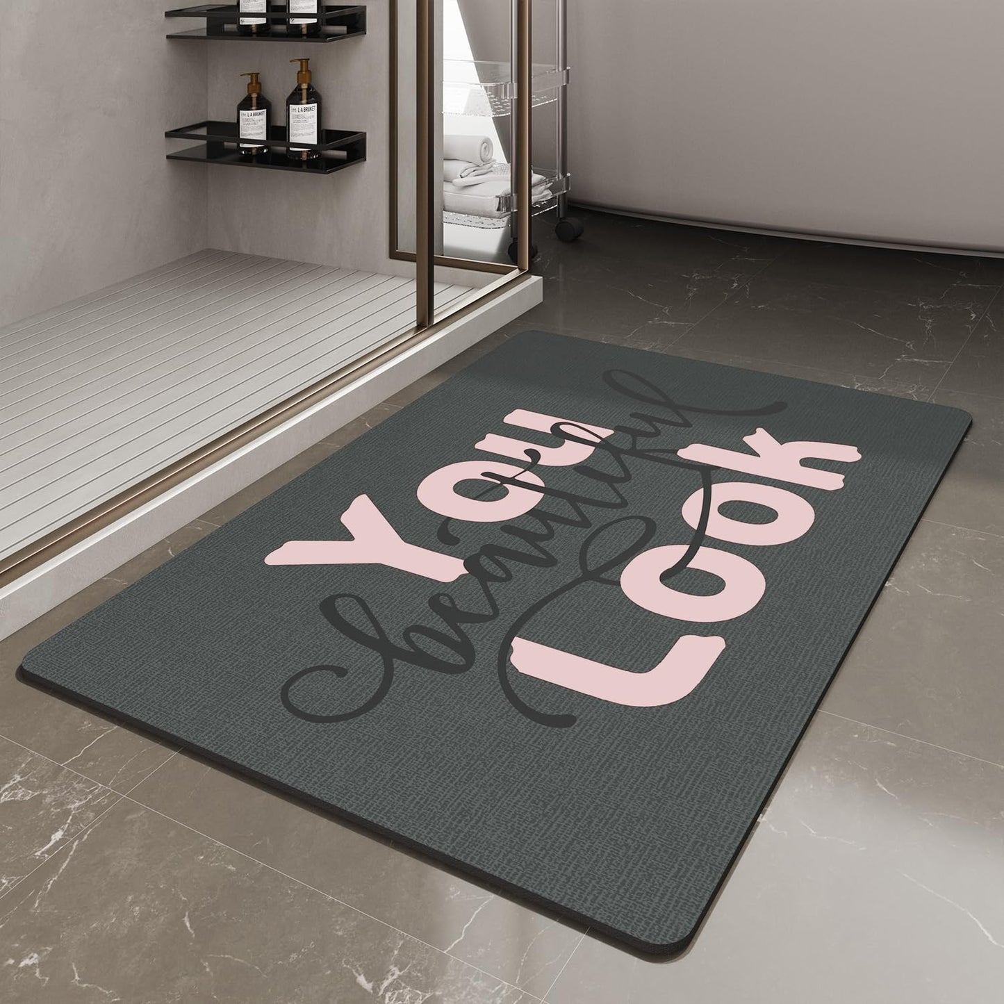 MontVoo - Bath Mat - Bathroom Mat Rug Non Slip Super Absorbent Stain Resistant Quick Dry Thin Bathroom Rug - Bath Mats for Bathroom Floor Bathtub Vanity - Bathmat Bath Rug Easy Care - 17"x27" Grey - 7DAY'S