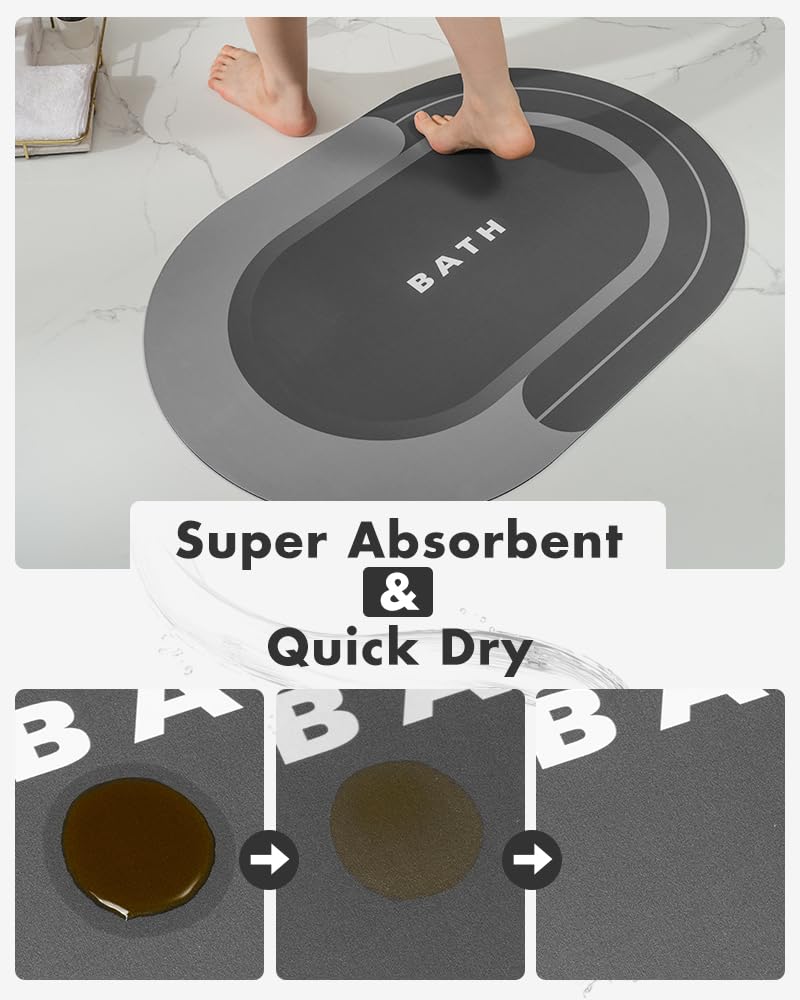 MontVoo Bath Mat - Non Slip, Quick Dry, Stain Resistant Bath Mat Rug for Bathroom Floor - Easy Care Shower Rug for Outside Bathtub - 17"x27" Darkgrey - 7DAY'S