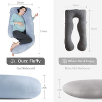 MOON PARK Pregnancy Pillows for Sleeping - U Shaped Full Body Maternity Pillow with Removable Cover - Support for Back, Legs, Belly, HIPS - 57 Inch Pregnancy Pillow for Women - Grey - 7DAY'S