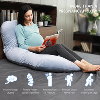 MOON PARK Pregnancy Pillows for Sleeping - U Shaped Full Body Maternity Pillow with Removable Cover - Support for Back, Legs, Belly, HIPS - 57 Inch Pregnancy Pillow for Women - Grey - 7DAY'S