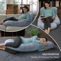 MOON PARK Pregnancy Pillows for Sleeping - U Shaped Full Body Maternity Pillow with Removable Cover - Support for Back, Legs, Belly, HIPS - 57 Inch Pregnancy Pillow for Women - Grey - 7DAY'S