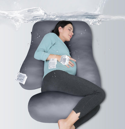 MOON PARK Pregnancy Pillows for Sleeping - U Shaped Full Body Maternity Pillow with Removable Cover - Support for Back, Legs, Belly, HIPS - 57 Inch Pregnancy Pillow for Women - Grey - 7DAY'S