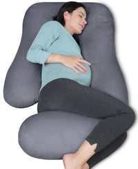 MOON PARK Pregnancy Pillows for Sleeping - U Shaped Full Body Maternity Pillow with Removable Cover - Support for Back, Legs, Belly, HIPS - 57 Inch Pregnancy Pillow for Women - Grey - 7DAY'S