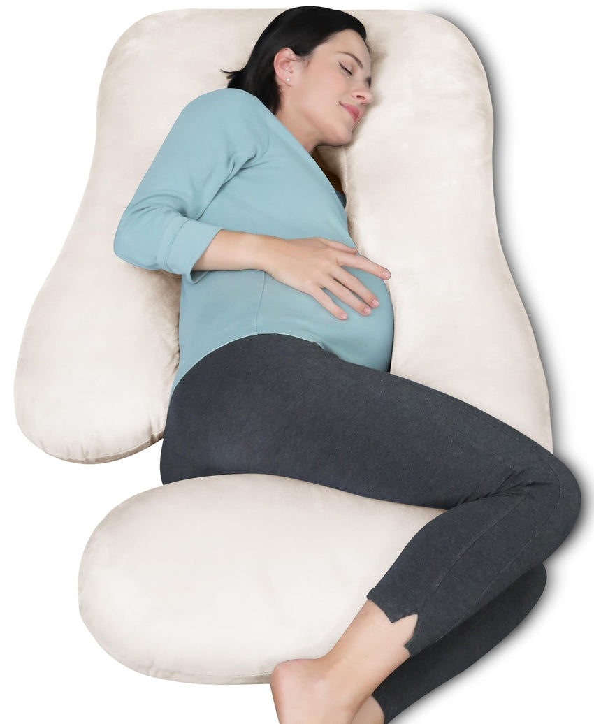 MOON PARK Pregnancy Pillows for Sleeping - U Shaped Full Body Maternity Pillow with Removable Cover - Support for Back, Legs, Belly, HIPS - 57 Inch Pregnancy Pillow for Women - Grey - 7DAY'S