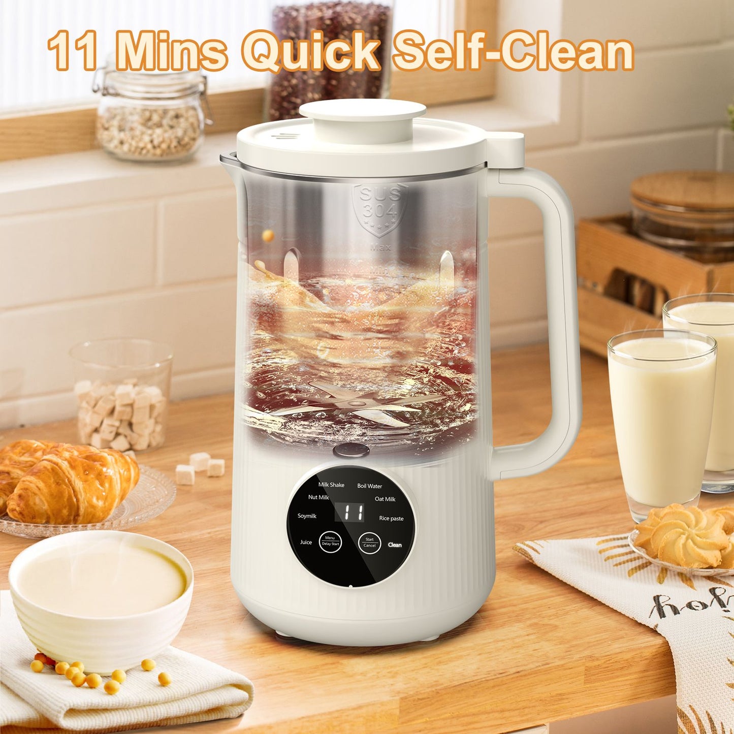 Mooye 35oz Automatic Nut Milk Maker with Nut Milk Bag - Homemade Almond, 10 Blades, Oat, Soy Milk Machine - Auto - operation, 12 Hours Timer, Easy Cleaning - Dairy - Free Beverages - 7DAY'S