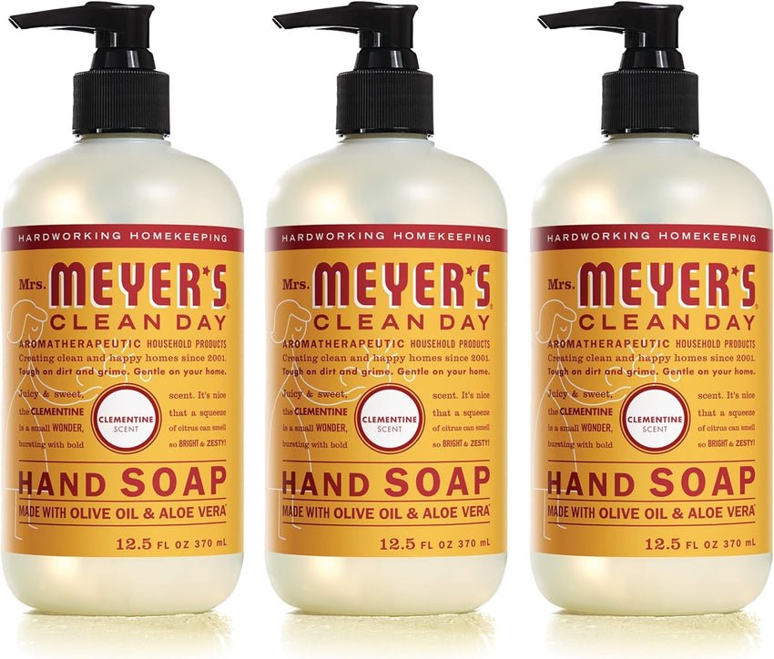 MRS. MEYER'S CLEAN DAY Hand Soap, Made with Essential Oils, Biodegradable Formula, Rain Water, 12.5 fl. oz - Pack of 3 - 7DAY'S