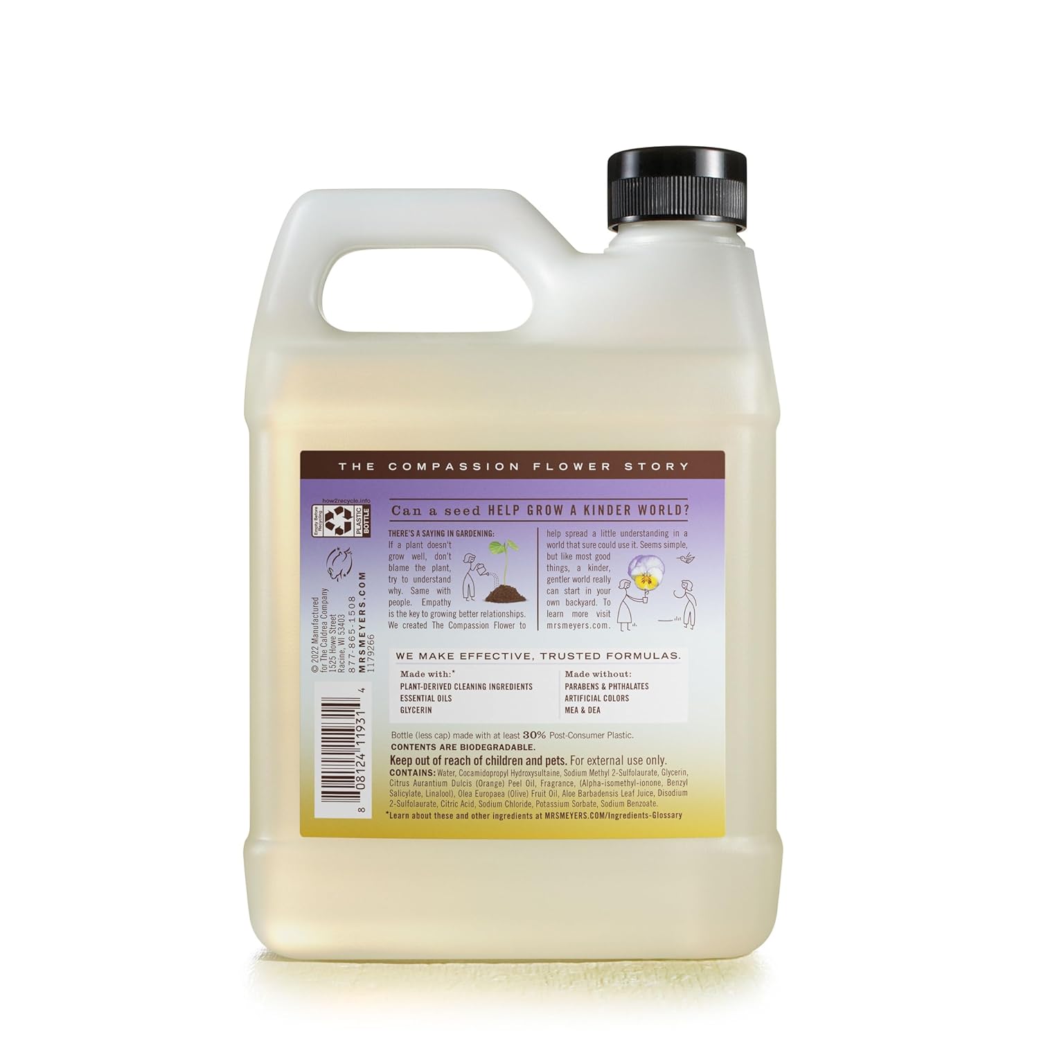 MRS. MEYER'S CLEAN DAY Hand Soap Refill, Made with Essential Oils, Biodegradable Formula, Compassion Flower, Packaging May Vary, 33 fl. oz - 7DAY'S