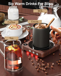 Mug Warmer - 36W Coffee Mug Warmer for Desk with Temperature Display, 2 - 12Hrs Auto Shut Off, Smart Candle Warmer - Ideal Coffee Gifts Accessories Keep Beverages Coffee Warmer (Wood) (Wood) - 7DAY'S