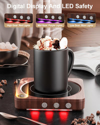Mug Warmer - 36W Coffee Mug Warmer for Desk with Temperature Display, 2 - 12Hrs Auto Shut Off, Smart Candle Warmer - Ideal Coffee Gifts Accessories Keep Beverages Coffee Warmer (Wood) (Wood) - 7DAY'S