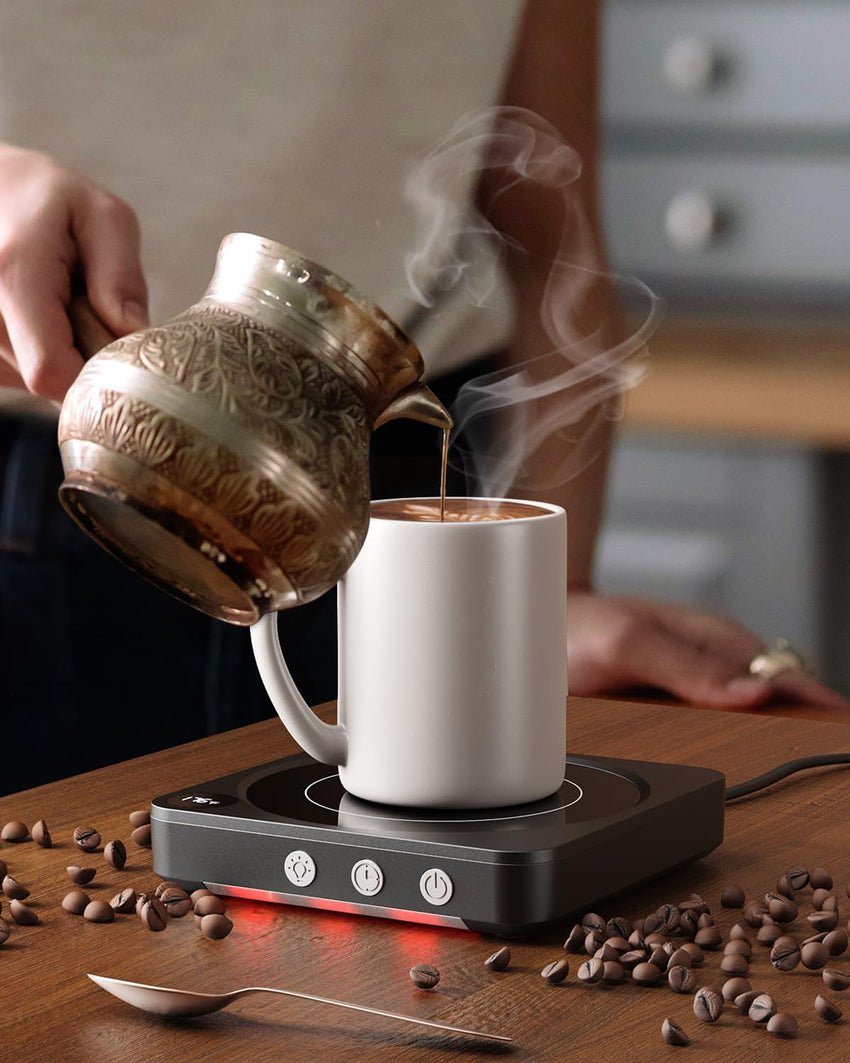 Mug Warmer - 36W Coffee Mug Warmer for Desk with Temperature Display, 2 - 12Hrs Auto Shut Off, Smart Candle Warmer - Ideal Coffee Gifts Accessories Keep Beverages Coffee Warmer (Wood) (Wood) - 7DAY'S