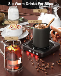 Mug Warmer - 36W Coffee Mug Warmer for Desk with Temperature Display, 2 - 12Hrs Auto Shut Off, Smart Candle Warmer - Ideal Coffee Gifts Accessories Keep Beverages Coffee Warmer (Wood) (Wood) - 7DAY'S