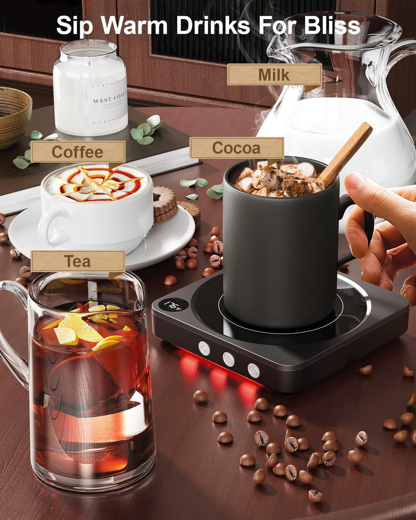 Mug Warmer - 36W Coffee Mug Warmer for Desk with Temperature Display, 2 - 12Hrs Auto Shut Off, Smart Candle Warmer - Ideal Coffee Gifts Accessories Keep Beverages Coffee Warmer (Wood) (Wood) - 7DAY'S