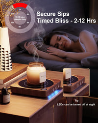 Mug Warmer - 36W Coffee Mug Warmer for Desk with Temperature Display, 2 - 12Hrs Auto Shut Off, Smart Candle Warmer - Ideal Coffee Gifts Accessories Keep Beverages Coffee Warmer (Wood) (Wood) - 7DAY'S