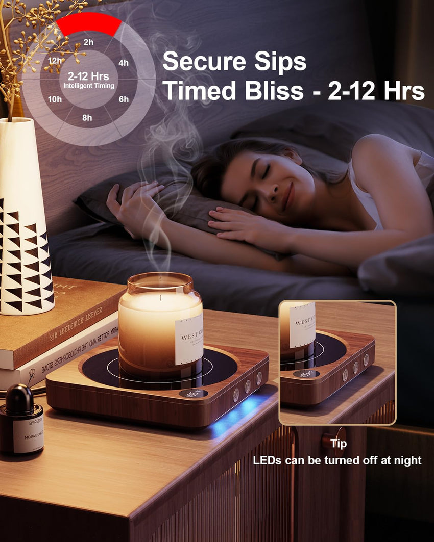 Mug Warmer - 36W Coffee Mug Warmer for Desk with Temperature Display, 2 - 12Hrs Auto Shut Off, Smart Candle Warmer - Ideal Coffee Gifts Accessories Keep Beverages Coffee Warmer (Wood) (Wood) - 7DAY'S