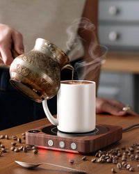 Mug Warmer - 36W Coffee Mug Warmer for Desk with Temperature Display, 2 - 12Hrs Auto Shut Off, Smart Candle Warmer - Ideal Coffee Gifts Accessories Keep Beverages Coffee Warmer (Wood) (Wood) - 7DAY'S