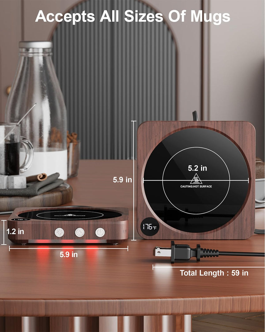 Mug Warmer - 36W Coffee Mug Warmer for Desk with Temperature Display, 2 - 12Hrs Auto Shut Off, Smart Candle Warmer - Ideal Coffee Gifts Accessories Keep Beverages Coffee Warmer (Wood) (Wood) - 7DAY'S