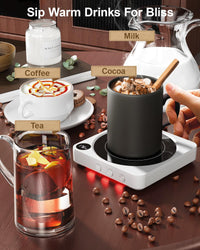 Mug Warmer - 36W Coffee Mug Warmer for Desk with Temperature Display, 2 - 12Hrs Auto Shut Off, Smart Candle Warmer - Ideal Coffee Gifts Accessories Keep Beverages Coffee Warmer (Wood) (Wood) - 7DAY'S