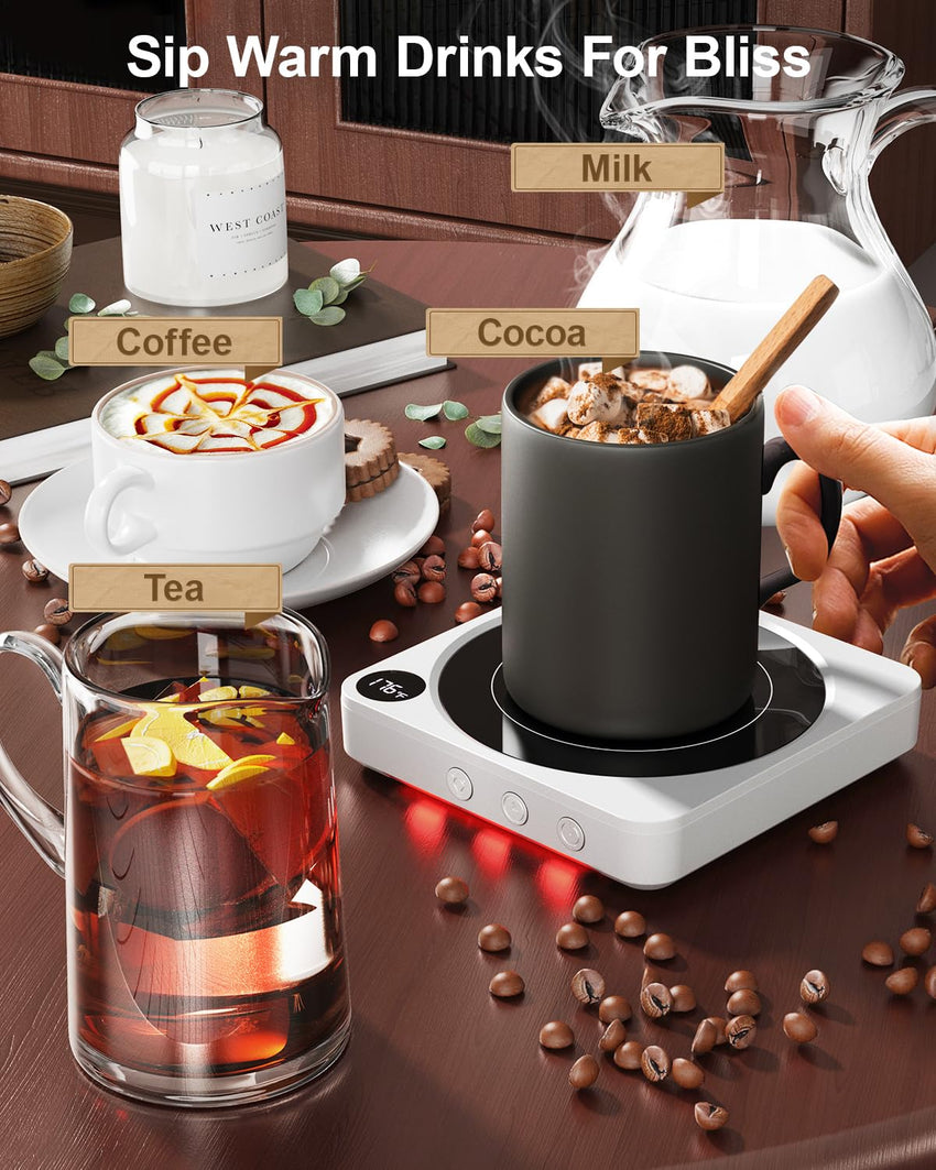 Mug Warmer - 36W Coffee Mug Warmer for Desk with Temperature Display, 2 - 12Hrs Auto Shut Off, Smart Candle Warmer - Ideal Coffee Gifts Accessories Keep Beverages Coffee Warmer (Wood) (Wood) - 7DAY'S