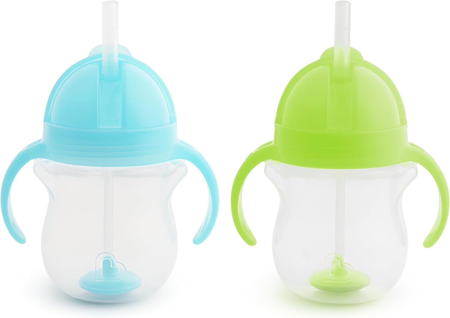 Munchkin Any Angle Sippy Cups for Toddlers, Spill Proof Weighted Straw Cup with Transition Handles for Babies 6 Months and Up, 2 Pack, Blue/Green - 7DAY'S