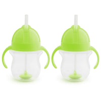 Munchkin Any Angle Sippy Cups for Toddlers, Spill Proof Weighted Straw Cup with Transition Handles for Babies 6 Months and Up, 2 Pack, Blue/Green - 7DAY'S