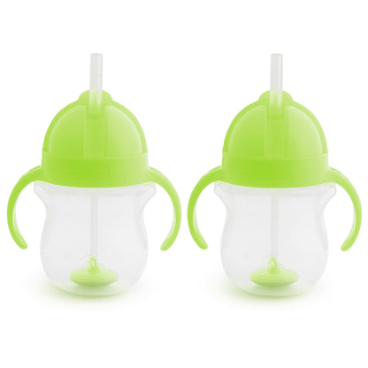 Munchkin Any Angle Sippy Cups for Toddlers, Spill Proof Weighted Straw Cup with Transition Handles for Babies 6 Months and Up, 2 Pack, Blue/Green - 7DAY'S