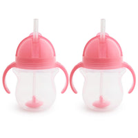Munchkin Any Angle Sippy Cups for Toddlers, Spill Proof Weighted Straw Cup with Transition Handles for Babies 6 Months and Up, 2 Pack, Blue/Green - 7DAY'S