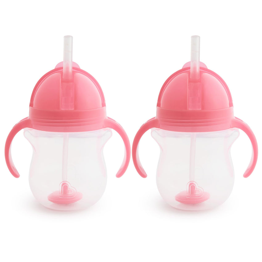 Munchkin Any Angle Sippy Cups for Toddlers, Spill Proof Weighted Straw Cup with Transition Handles for Babies 6 Months and Up, 2 Pack, Blue/Green - 7DAY'S