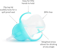 Munchkin Any Angle Sippy Cups for Toddlers, Spill Proof Weighted Straw Cup with Transition Handles for Babies 6 Months and Up, 2 Pack, Blue/Green - 7DAY'S