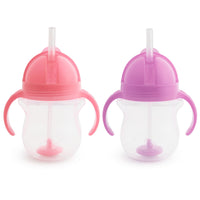 Munchkin Any Angle Sippy Cups for Toddlers, Spill Proof Weighted Straw Cup with Transition Handles for Babies 6 Months and Up, 2 Pack, Blue/Green - 7DAY'S