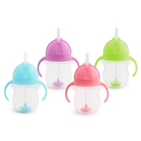 Munchkin Any Angle Sippy Cups for Toddlers, Spill Proof Weighted Straw Cup with Transition Handles for Babies 6 Months and Up, 2 Pack, Blue/Green - 7DAY'S