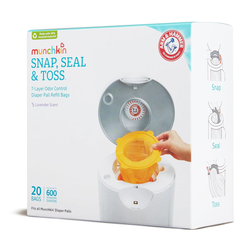 Munchkin® Arm & Hammer Diaper Pail Snap, Seal & Toss™ Refill Bags, Holds up to 600 Newborn Diapers, 20 Pack - 7DAY'S