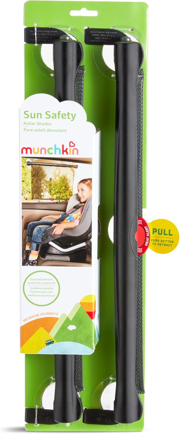 Munchkin Brica Sun Safety Car Window Shade with Heat Alert, Helps Block UVA/UVB Rays, 2 Pack, Black - 7DAY'S