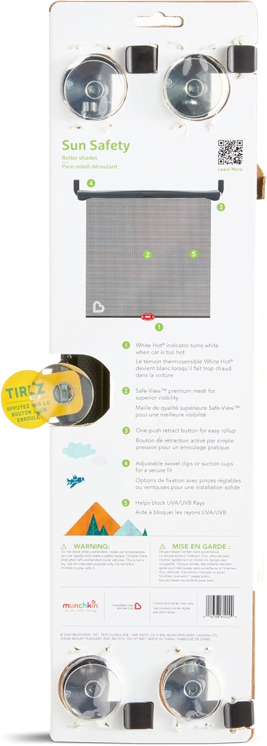 Munchkin Brica Sun Safety Car Window Shade with Heat Alert, Helps Block UVA/UVB Rays, 2 Pack, Black - 7DAY'S