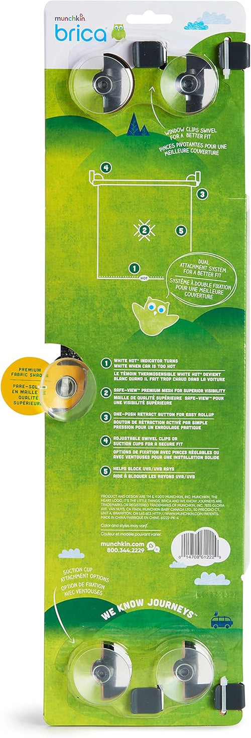 Munchkin Brica Sun Safety Car Window Shade with Heat Alert, Helps Block UVA/UVB Rays, 2 Pack, Black - 7DAY'S