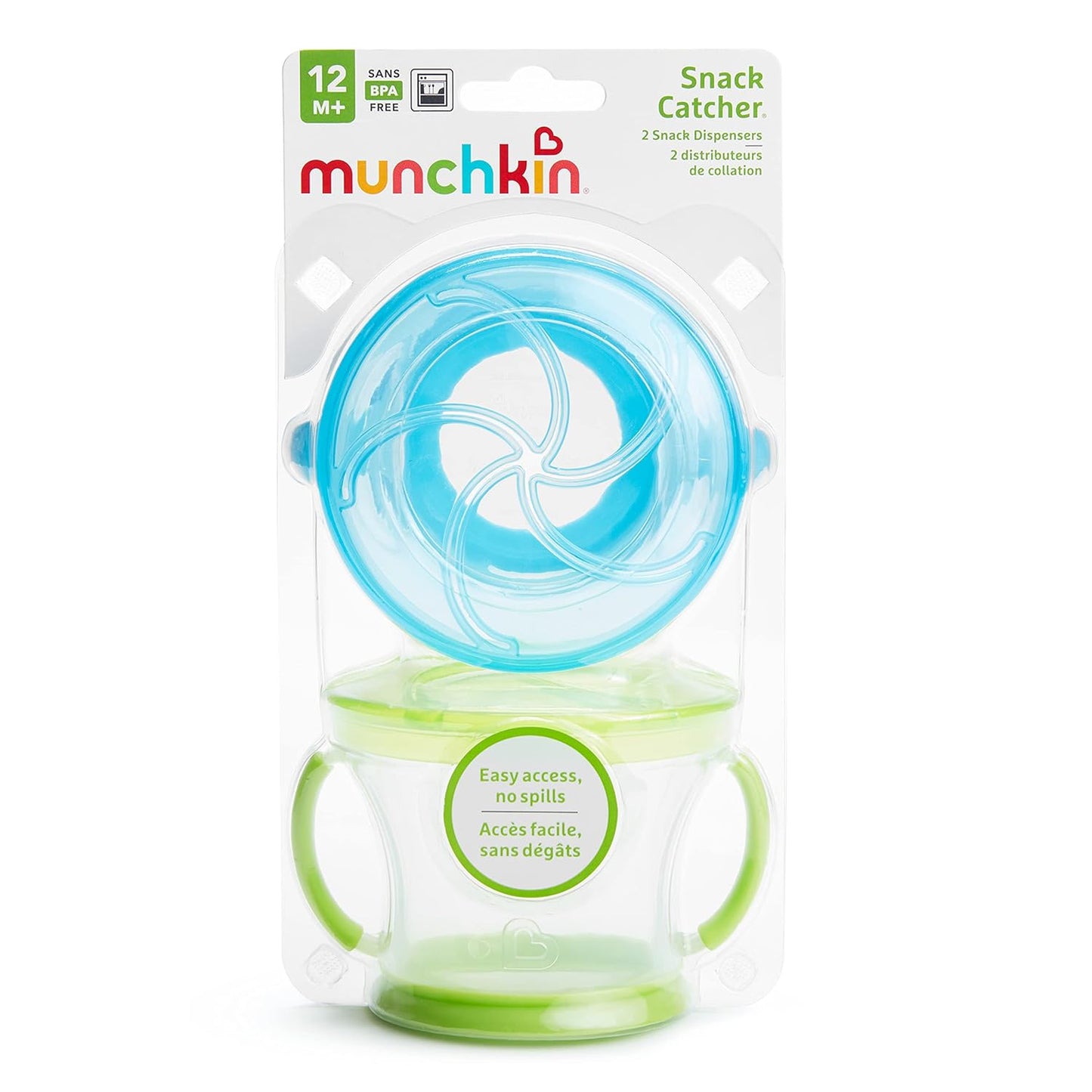 Munchkin Snack Catcher Toddler Snack Cups, No Spill, 2 Pack, Blue/Green - 7DAY'S