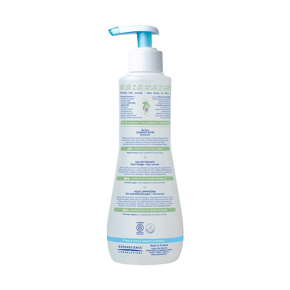Mustela Baby Cleansing Water - No - Rinse Micellar Water - with Natural Avocado & Aloe Vera - for Baby's Face, Body & Diaper - 1 or 2 - Pack - Various Sizes - 7DAY'S