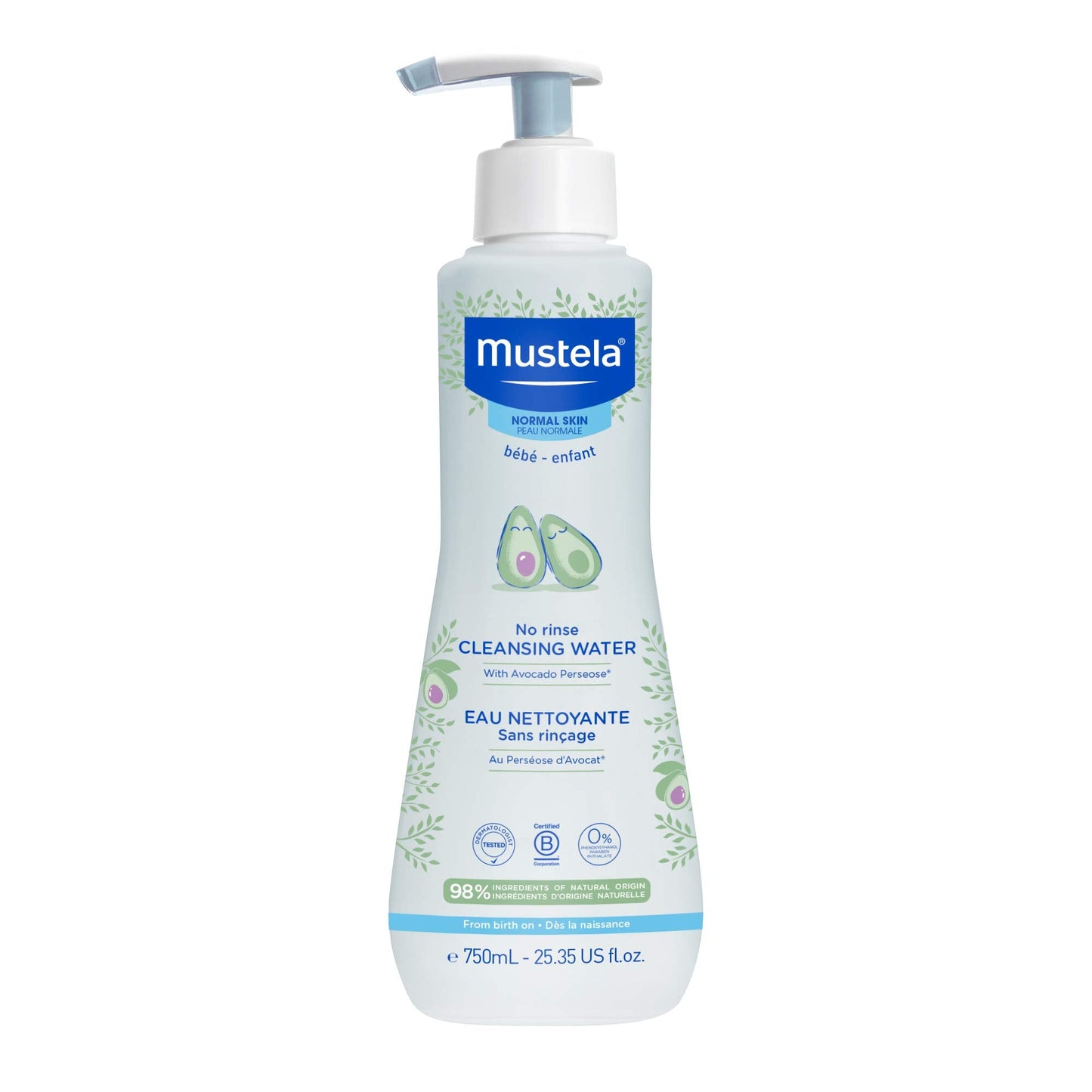 Mustela Baby Cleansing Water - No - Rinse Micellar Water - with Natural Avocado & Aloe Vera - for Baby's Face, Body & Diaper - 1 or 2 - Pack - Various Sizes - 7DAY'S