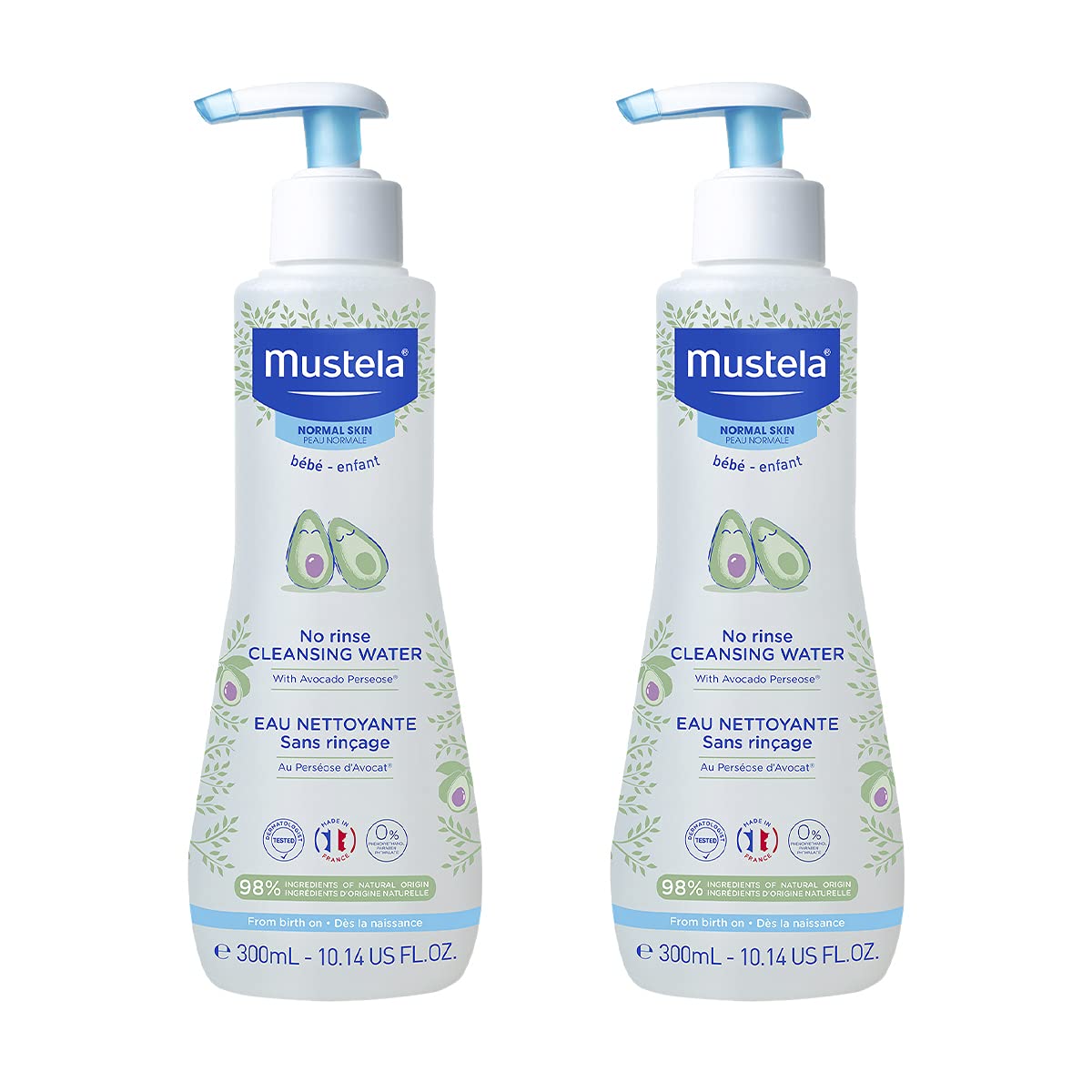 Mustela Baby Cleansing Water - No - Rinse Micellar Water - with Natural Avocado & Aloe Vera - for Baby's Face, Body & Diaper - 1 or 2 - Pack - Various Sizes - 7DAY'S