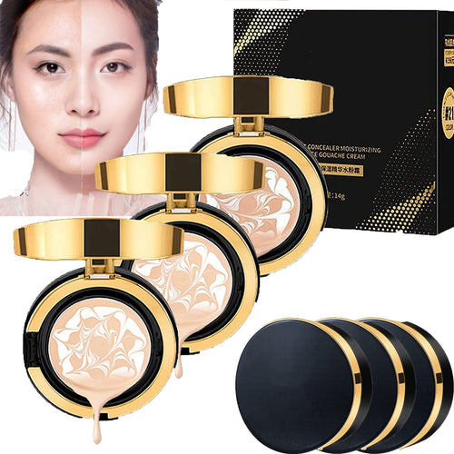 MZV Concealer Cushion Cream,Water Bead Tricolor Latte Concealer Cushion,MZV Water Bead Tricolor Latte Concealer Cushion,Moisturizing Essence Foundation (Natural Whit-3PCS)